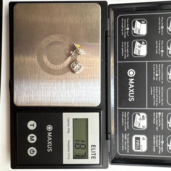 VTG Sterling Silver 925 Lemon Yellow Quartz CZ Halo Stud Earrings Size 8x8 mm - Picture 13 of 13